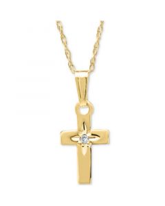 Children's Diamond Accent Cross 15" Pendant Necklace in 14k Gold