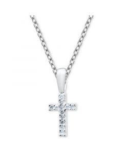 Children's Diamond Cross 15" Pendant Necklace (1/20 ct. t.w.) in Sterling Silver