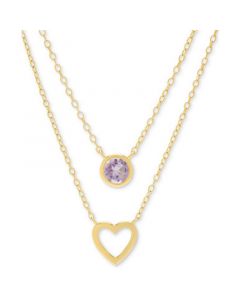 Amethyst Bezel & Open Heart Layered 16" Pendant Necklace (3/8 ct. t.w.) in 14k Gold-Plated Sterling Silver