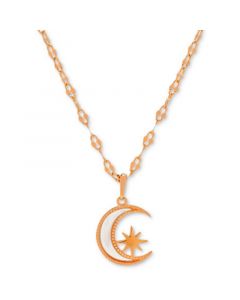 Mother of Pearl Moon & Star 18" Pendant Necklace in Rose Gold-Plated Sterling Silver