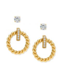 2-Pc. Set Lab-Created White Sapphire Stud & Doorknocker Earrings (3/8 ct. t.w.) in 18k Gold-Plated Sterling Silver