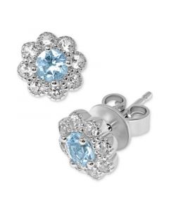 Aquamarine (3/8 ct. t.w.) & White Topaz (3/8 ct. t.w.) Flower Stud Earrings in Sterling Silver