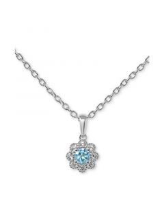 Aquamarine (1/5 ct. t.w.) & White Topaz (1/5 ct. t.w.) Flower 18" Pendant Necklace in Sterling Silver