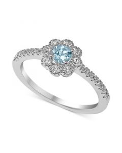 Aquamarine (1/5 ct. t.w.) & White Topaz (1/4 ct. t.w.) Flower Ring in Sterling Silver