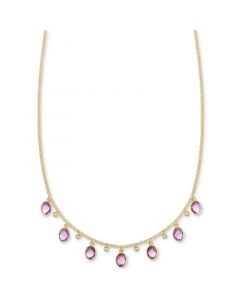 Amethyst (7-1/20 ct. t.w.) & White Topaz (1/4 ct. t.w.) Oval Dangle 18" Collar Necklace in 14k Gold-Plated Sterling Silver