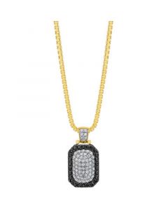 Men's Black & White Cubic Zirconia Dog Tag 22" Pendant Necklace in Sterling Silver, 14k Gold-Plate, & Black Rhodium-Plate