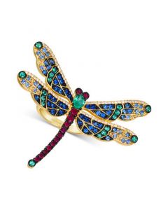 Chocolatier® Multi-Gemstone (2-1/3 ct. t.w.) & Diamond (3/8 ct. t.w.) Dragonfly Ring in 14k Gold