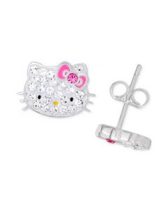 Hello Kitty Crystal & Enamel Stud Earrings in Sterling Silver, Created for Macy's