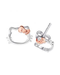 Hello Kitty Two-Tone Open Stud Earrings in Sterling Silver & 18k Rose Gold-Plate, Created for Macy's