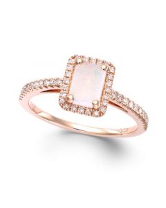 Opal (1/2 ct. t.w.) and Diamond (1/5 ct. t.w.) Ring in 14k Rose Gold