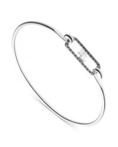 Crystal Pavé Logo Link Bangle Bracelet in Sterling Silver