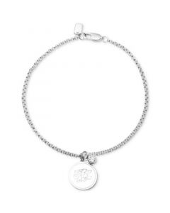 Cubic Zirconia & Logo Coin Charm Bracelet in Sterling Silver