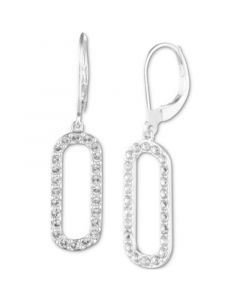 Crystal Pavé Link Leverback Drop Earrings in Sterling Silver