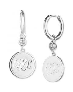 Cubic Zirconia Logo Coin Drop Earrings in Sterling Silver