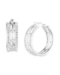 Crystal Chain Link Motif Small Hoop Earrings in Sterling Silver, 0.81"