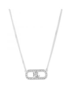 Crystal Halo Logo Pendant Necklace in Sterling Silver, 15" + 3" extender