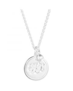 Cubic Zirconia Bezel & Logo Disc Pendant Necklace in Sterling Silver, 15" + 3" extender