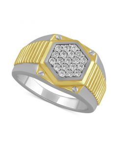 Men's Diamond Cluster Statement Ring (1/2 ct. t.w.) in Sterling Silver & 18k Gold-Plate