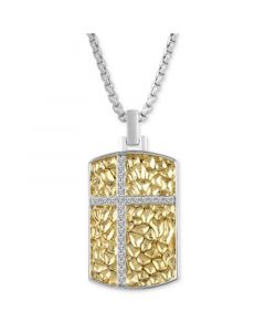 Men's Diamond Dog Tag 22" Pendant Necklace (1/4 ct. t.w.) in Sterling Silver & 18k Gold-Plate