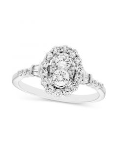 Diamond Oval Halo Cluster Engagement Ring (3/4 ct. t.w.) in 14k White Gold