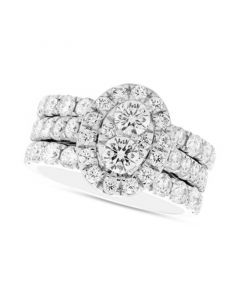 Diamond Oval Cluster 3-Pc Bridal Set (3 ct. t.w.) in 14k White Gold