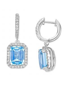 Sky Blue Topaz (6-3/4 ct. t.w.) & White Topaz (7/8 ct. t.w.) Halo Dangle Hoop Earrings in Sterling Silver