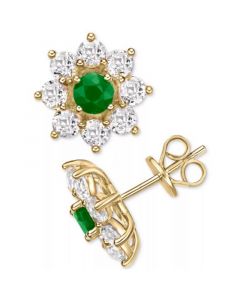 Emerald (1/2 ct. t.w.) & White Topaz (1-3/4 ct. t.w.) Flower Stud Earrings in Gold-Plated Sterling Silver (Also in Ruby)