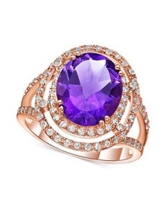 Amethyst (4-1/2 ct. t.w.) & White Topaz (1-5/8 ct. t.w.) Statement Ring in Rose Gold-Plated Sterling Silver