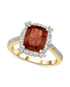 Garnet (3-1/2 ct. t.w.) & White Topaz (1-1/6 ct. t.w.) Halo Statement Ring in Gold-Plated Sterling Silver