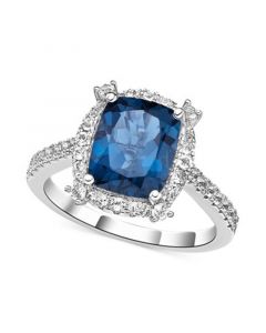 London Blue Topaz (4 ct. t.w.) & White Topaz (1-1/6 ct. t.w.) Halo Statement Ring in Sterling Silver