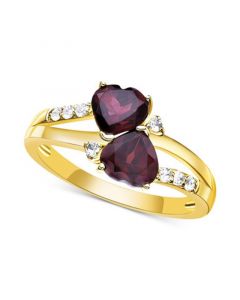 Garnet (2 ct. t.w.) & White Topaz (1/8 ct. t.w.) Double Heart Ring in Gold-Plated Sterling Silver