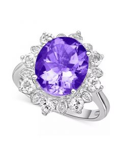 Amethyst (4-1/2 ct. t.w.) & White Topaz (7/8 ct. t.w.) Halo Ring in Sterling Silver (Also in Blue Topaz)