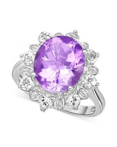 Pink Amethyst (4-1/2 ct. t.w.) & White Topaz (7/8 ct. t.w.) Halo Ring in Sterling Silver