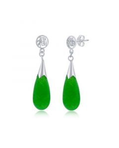 Sterling Silver Jade Teardrop-Shaped Dangle Earrings