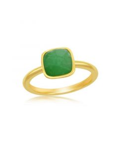 Sterling Silver 6mm Cushion Jade Solitaire Ring - Gold Plated