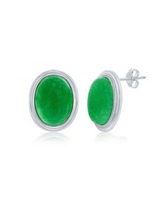 Sterling Silver 10x14mm Oval Jade Earrings