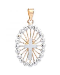 Cross Beaded Edge Pendant in 14k Two-Tone Gold, Created for Macy's