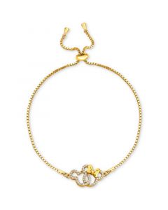 Cubic Zirconia Mickey & Minnie Mouse Interlocking Bolo Bracelet in 18k Gold-Plated Sterling Silver