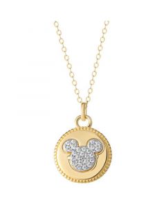 Cubic Zirconia Mickey Mouse Disc 18" Pendant Necklace in 18k Gold-Plated Sterling Silver