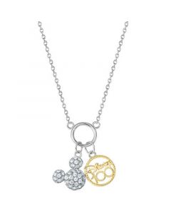 Cubic Zirconia Mickey Mouse & Disney 100 Pendant Necklace 18" in Sterling Silver & 18k Gold-Plate