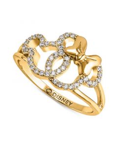 Cubic Zirconia Mickey & Minnie Mouse Interlocking Ring in 18k Gold-Plated Sterling Silver