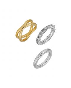 Two-Tone Pave Stone Trio Ring Set, 3 piece