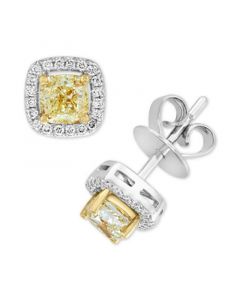 EFFY® Yellow & White Diamond Cushion Halo Stud Earrings (3/4 ct. t.w.) in 18k Gold & White Gold