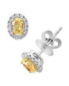 EFFY® Yellow & White Diamond Oval Halo Stud Earrings (7/8 ct. t.w.) in 18k Two-Tone Gold