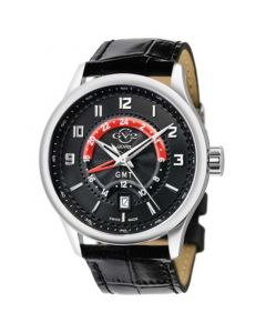 Men's Giromondo Swiss Quartz Black Leather Watch 42mm