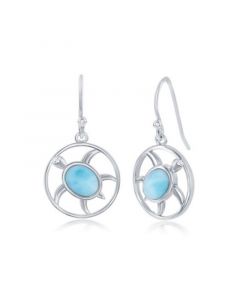 Sterling Silver Oval Larimar Turtle Round Earrings