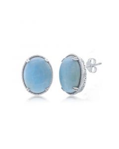 Sterling Silver Oval Larimar Filigree Design Stud Earrings