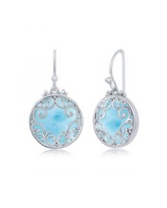 Sterling Silver Round Larimar Filigree Designed Earrings