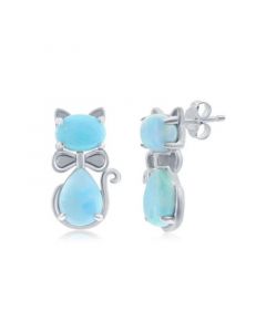 Sterling Silver Larimar Cat Stud Earrings