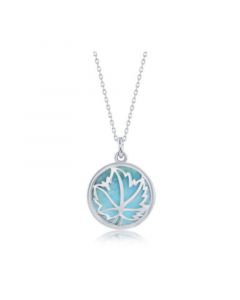 Sterling Silver Leaf Round Larimar Necklace